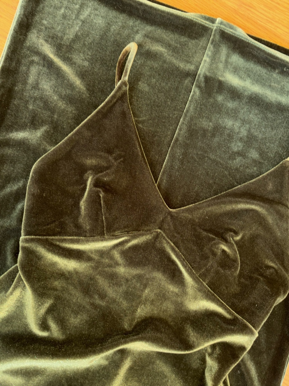 Velvet Spaghetti-Strap Chemise in Deep Green